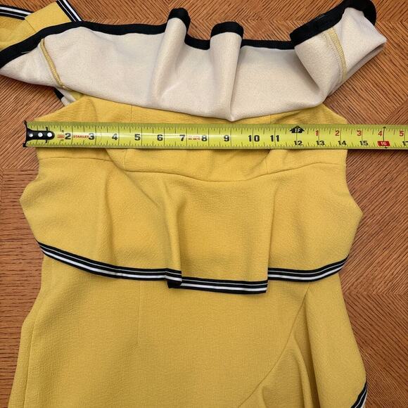 Rebecca Vallance Off-The-Shoulder Ruffle Yellow Mini Dress Size 2 - Picture 4 of 9